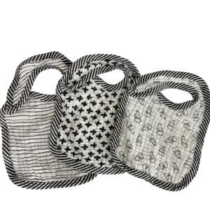 Modern Baby White & Black Muslin Baby Bibs Bundle of 3